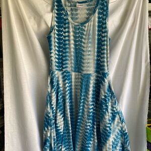 LuLaRoe Blue and White Patterned Midi Dress